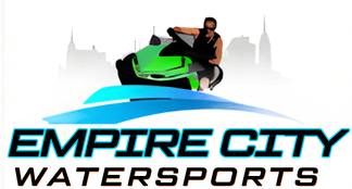 Logo of Empire City Watersports with a jet ski and city skyline.