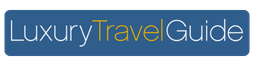 Logo with text 'Luxury Travel Guide' on a blue rectangular background.
